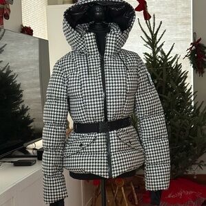 RUDSAK Black and White Houndstooth Down filled Leather Accents Puffer Jacket